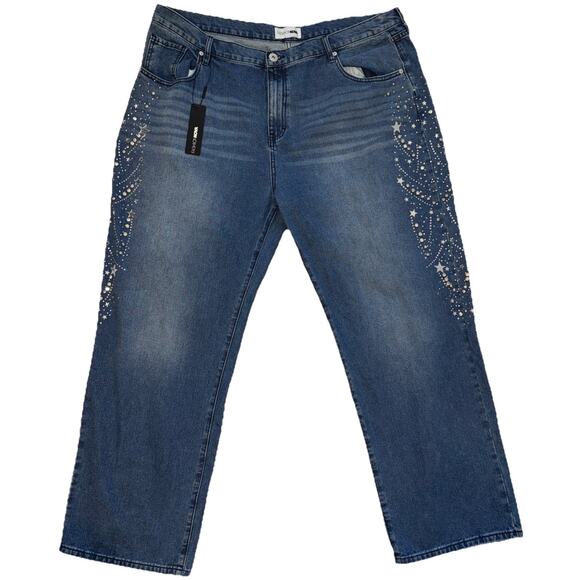 Fashion Nova StarStruck Embellished Straight Leg Jeans Size 22 - Picture 2 of 16